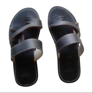 Handmade Men's Black Leather Sandals